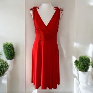 Leona Edmiston sleeveless red fit & flare dress w/removable ribbon shoulder ties